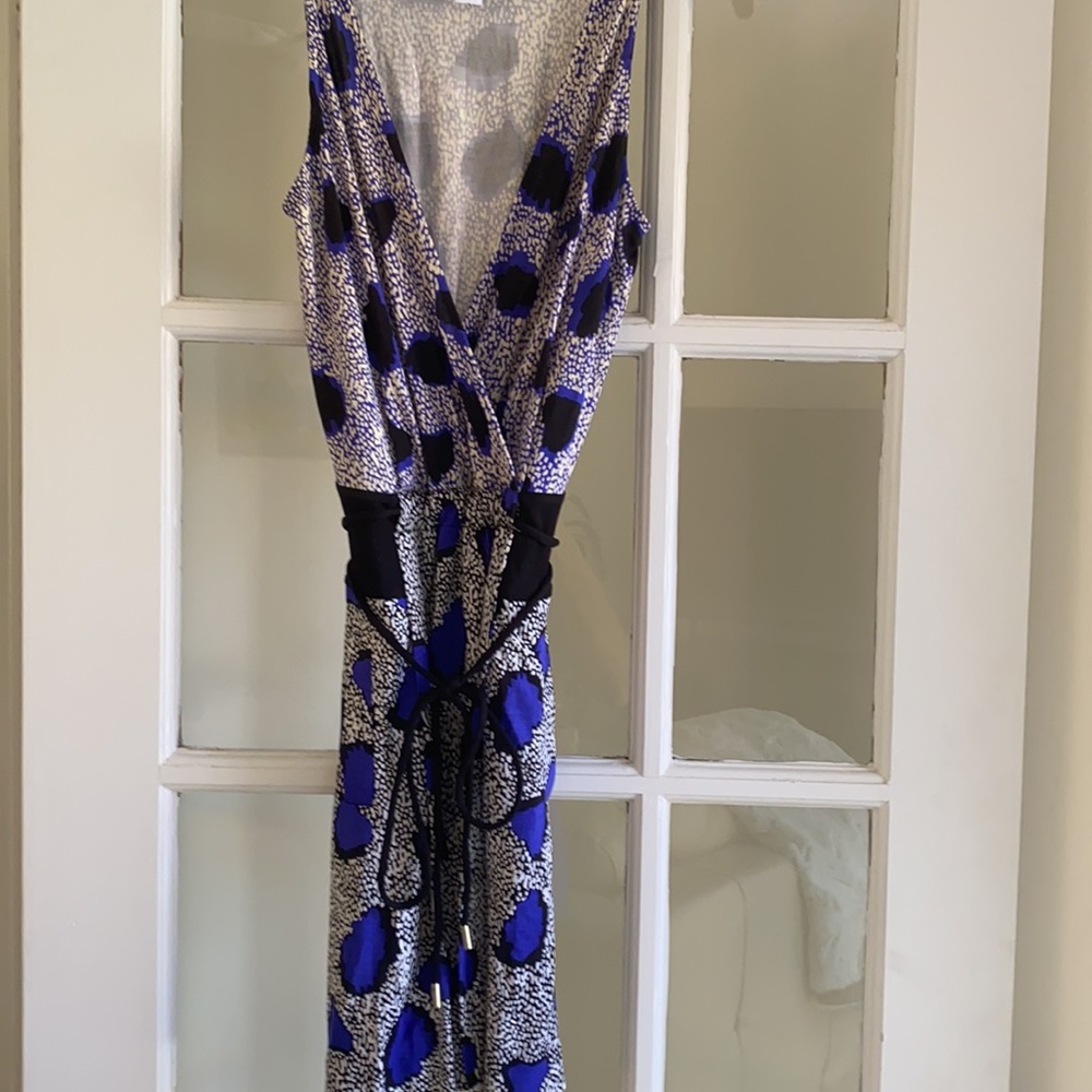 DVF Oblixe Dress in Cheetah Island Blue/White Sz2